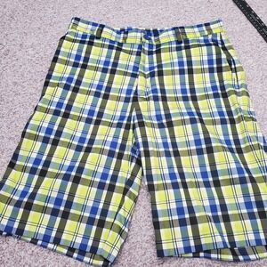 Blue Yellow Plaid Golf Shorts Slazenger Mens 32 Golf Beach Colorful